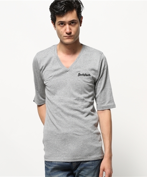 JACKROSE（ジャックローズ）の「【超長綿】Vネック５分袖Tシャツ（Tシャツ/カットソー・メンズ・グレー/ブラック/ワイン/ホワイト・M/L/XL）」の11枚目の写真