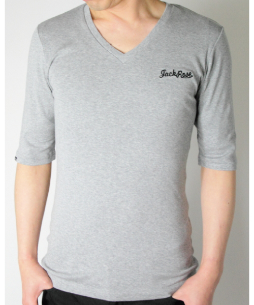 JACKROSE（ジャックローズ）の「【超長綿】Vネック５分袖Tシャツ（Tシャツ/カットソー・メンズ・グレー/ブラック/ワイン/ホワイト・M/L/XL）」の17枚目の写真