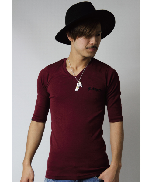 JACKROSE（ジャックローズ）の「【超長綿】Vネック５分袖Tシャツ（Tシャツ/カットソー・メンズ・グレー/ブラック/ワイン/ホワイト・M/L/XL）」の20枚目の写真