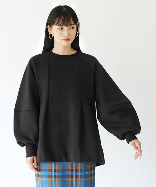 e-zakkamania stores(イーザッカマニアストアーズ)の「裏起毛 タックフレアプルオーバー(Tシャツ/カットソー・レディース・ブラック/アイボリー・フリー)」の8枚目の写真