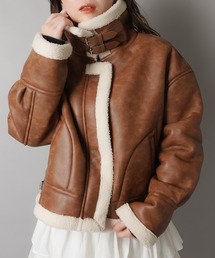 美シルエット 裏ボア合皮ムートンジャケット
