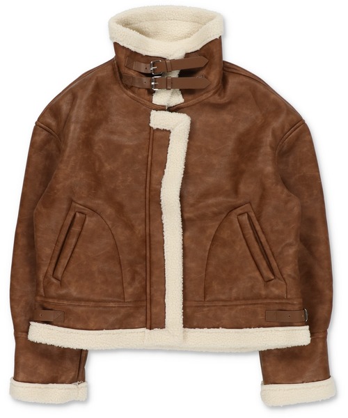 SPINNS（スピンズ）の「美シルエット 裏ボア合皮ムートンジャケット（ムートンコート・レディース・ブラウン/ブラック・ONESIZE）」の9枚目の写真