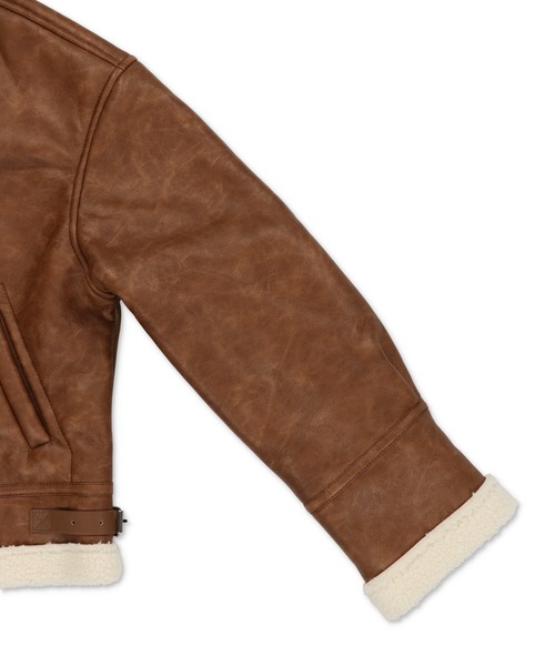 SPINNS（スピンズ）の「美シルエット 裏ボア合皮ムートンジャケット（ムートンコート・レディース・ブラウン/ブラック・ONESIZE）」の3枚目の写真