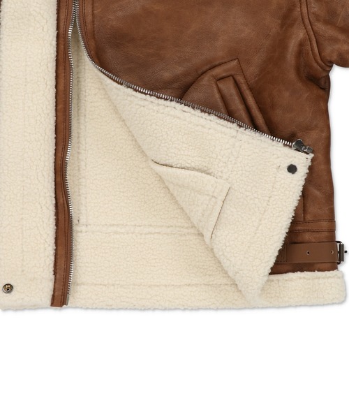 SPINNS（スピンズ）の「美シルエット 裏ボア合皮ムートンジャケット（ムートンコート・レディース・ブラウン/ブラック・ONESIZE）」の5枚目の写真