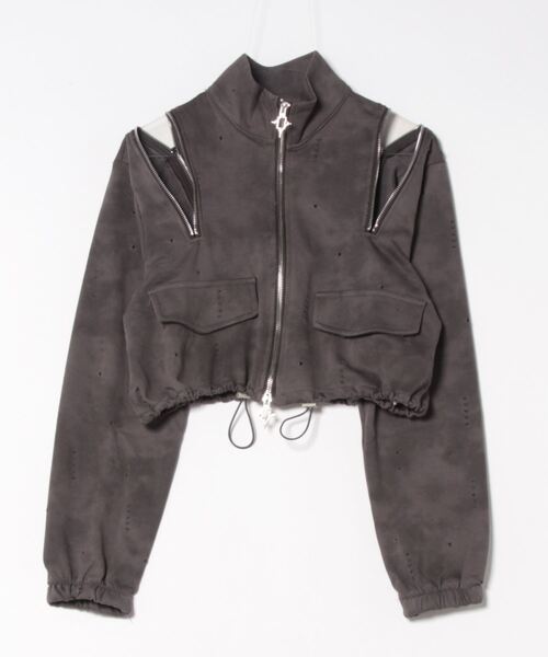 Figments（フィグメンツ）の「クロップドショルダーZIPブルゾン（ブルゾン・レディース・グレー/ブラック・FREE）」の3枚目の写真