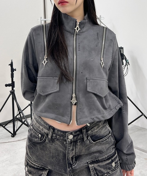 セール】クロップドショルダーZIPブルゾン（ブルゾン