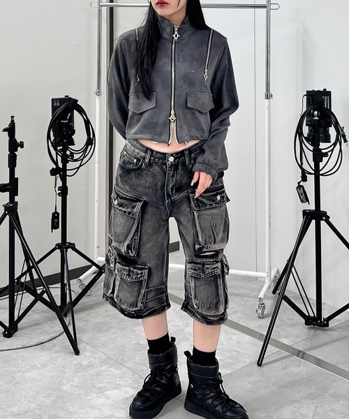 W/SI SATIN ZIP UP SHORT JACKET - WUNDER