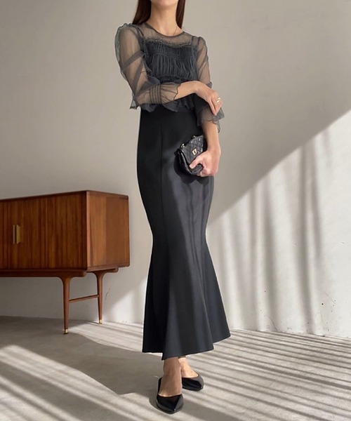 リクエストいただきお値下げしました！チュールトップスキャミワンピースセット JUNOAH ワンピース チュールトップス+キャミワンピースセット