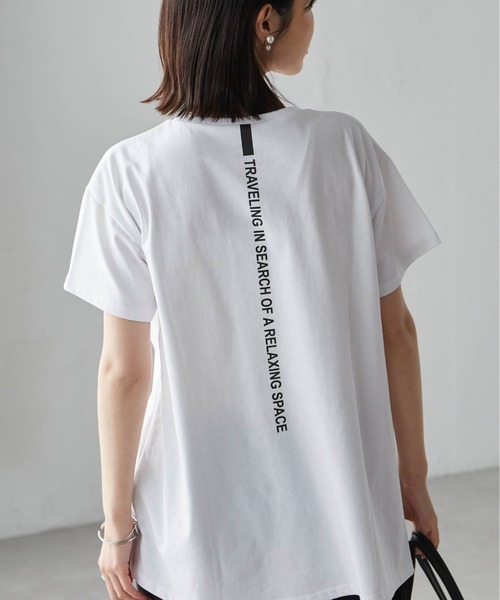 RANAN(ラナン)の「ロゴプリントアシメチュニックTシャツ(Tシャツ/カットソー・レディース・ホワイト系2/ホワイト系1/ブラック系2/ブラック系1・LL/L/M/3L)」の1枚目の写真