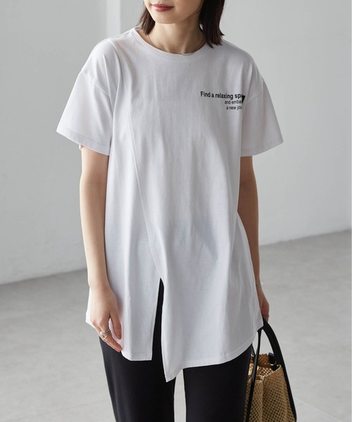 RANAN(ラナン)の「ロゴプリントアシメチュニックTシャツ(Tシャツ/カットソー・レディース・ホワイト系2/ホワイト系1/ブラック系2/ブラック系1・LL/L/M/3L)」の6枚目の写真
