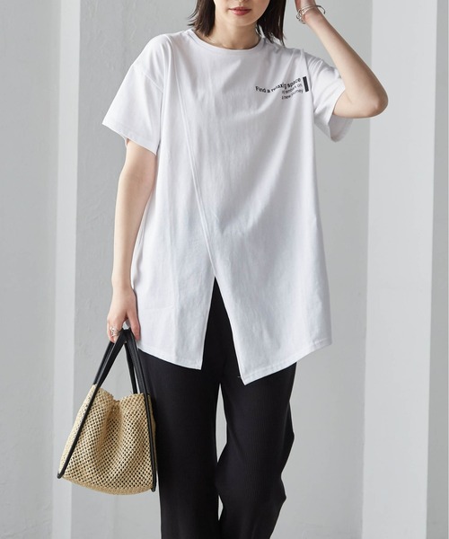 RANAN(ラナン)の「ロゴプリントアシメチュニックTシャツ(Tシャツ/カットソー・レディース・ホワイト系2/ホワイト系1/ブラック系2/ブラック系1・LL/L/M/3L)」の7枚目の写真