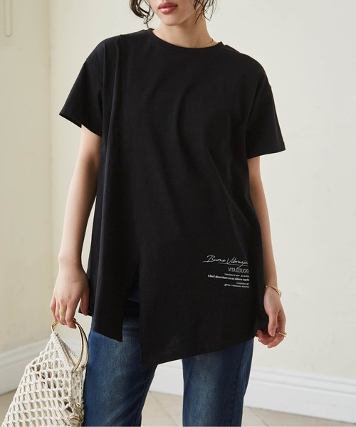 RANAN(ラナン)の「ロゴプリントアシメチュニックTシャツ(Tシャツ/カットソー・レディース・ホワイト系2/ホワイト系1/ブラック系2/ブラック系1・LL/L/M/3L)」の15枚目の写真