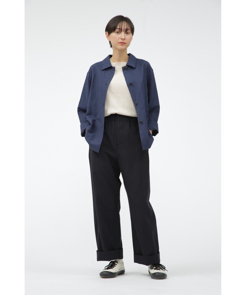 MARGARET HOWELL(マーガレットハウエル)の「YARN DYE WOOL LINEN(ブルゾン・レディース・ブラウン/ダークブルー・1/2)」の6枚目の写真