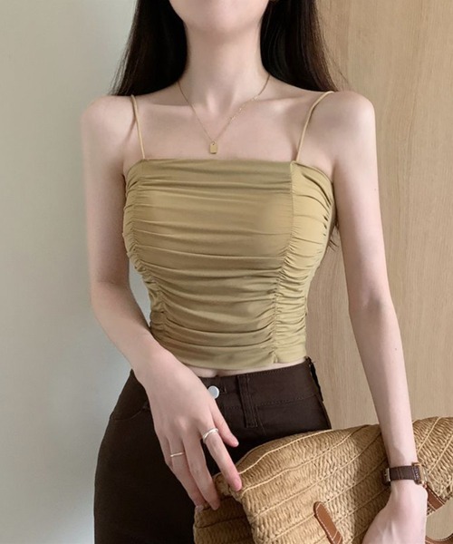 almo(アルモ)の「プリーツクロップドブラトップ(BL)(キャミソール・レディース・ブラック/カーキ/ブルーグレー/ブラウン系/ベージュ/ホワイト/ブラウン・FREE)」の6枚目の写真