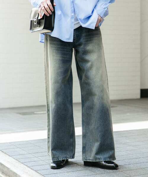 SENSE OF PLACE by URBAN RESEARCH（センスオブプレイスバイアーバンリサーチ）の「『ユニセックス』『セットアップ対応』ヴィンテージライクデニムワイドパンツ（デニムパンツ・メンズ・インディゴブルー/ブラック・MEDIUM/LARGE）」の2枚目の写真