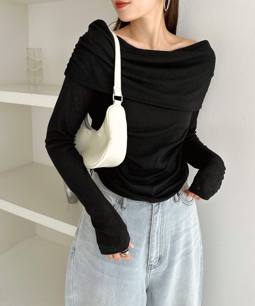 セール】オフショルダーシアートップス（Tシャツ/カットソー）｜andme