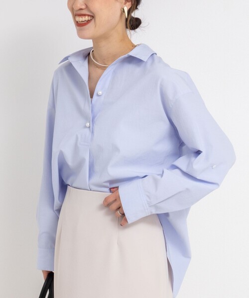 NOLLEY’S Sophi（ノーリーズソフィ）の「パール釦スキッパーシャツ（シャツ/ブラウス・レディース・ホワイト/ミント/ブラック系その他/ベビーピンク/サックスブルー/ベージュ系その他・38）」の5枚目の写真