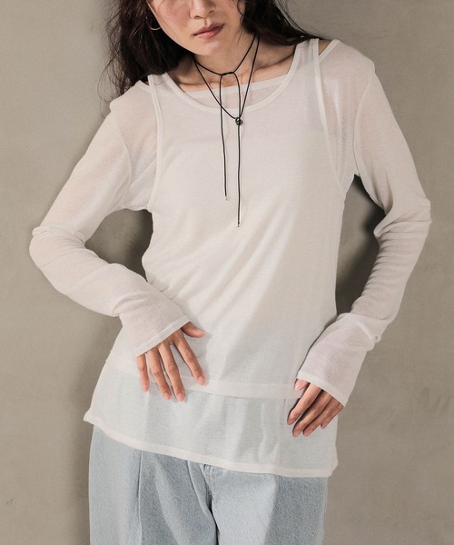 en CAnAF（エンカナフ）の「2set シアーリブ ロンT タンク トップスセット（Tシャツ/カットソー・レディース・ホワイト/ブラック/グレー・M）」の2枚目の写真