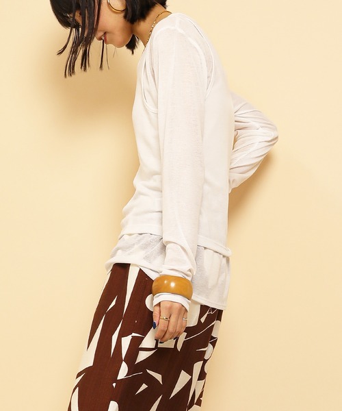 en CAnAF（エンカナフ）の「2set シアーリブ ロンT タンク トップスセット（Tシャツ/カットソー・レディース・ホワイト/ブラック/グレー・M）」の15枚目の写真