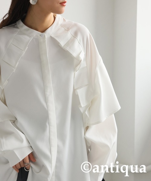 antiqua(アンティカ)の「フリルデザインシャツ(シャツ/ブラウス・レディース・ブラック/ホワイト・ONESIZE)」の19枚目の写真