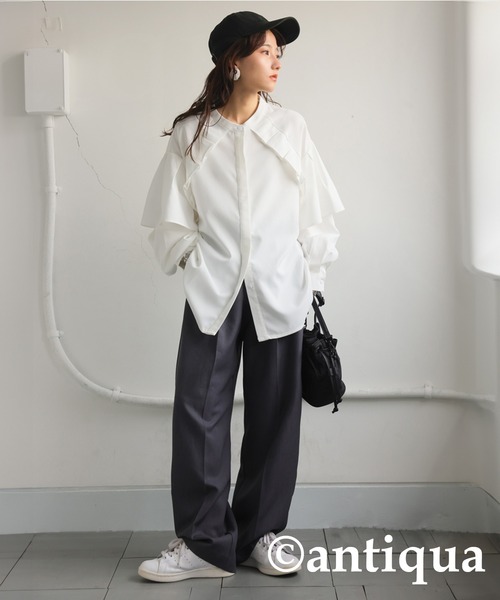 antiqua(アンティカ)の「フリルデザインシャツ(シャツ/ブラウス・レディース・ブラック/ホワイト・ONESIZE)」の20枚目の写真