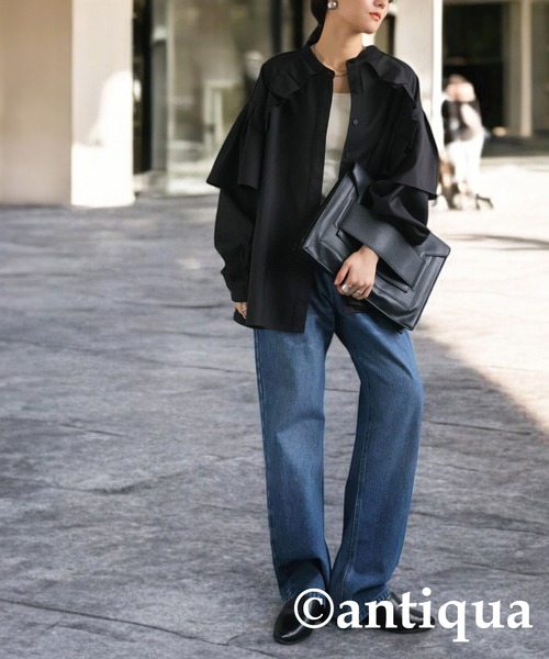antiqua(アンティカ)の「フリルデザインシャツ(シャツ/ブラウス・レディース・ブラック/ホワイト・ONESIZE)」の13枚目の写真
