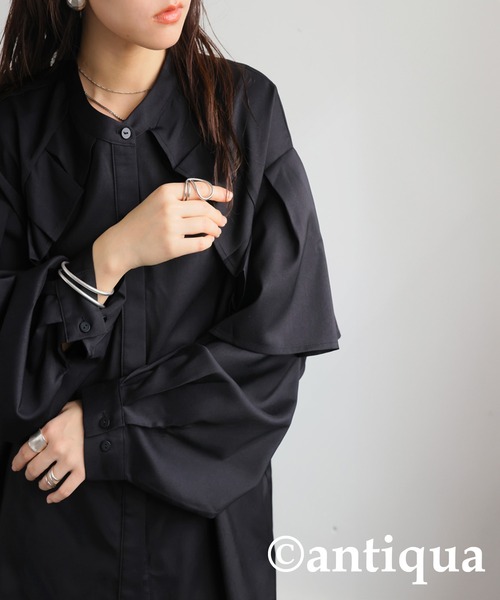 antiqua(アンティカ)の「フリルデザインシャツ(シャツ/ブラウス・レディース・ブラック/ホワイト・ONESIZE)」の16枚目の写真