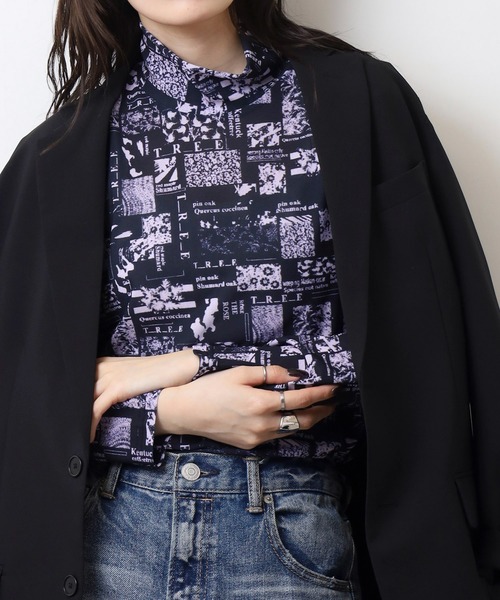 BRODIAEA(ブローディア)の「BRODIAEA ハイネックパワーネットトップス 転写プリント(Tシャツ/カットソー・レディース・ダークネイビー/ブルー/ライム・40)」の1枚目の写真