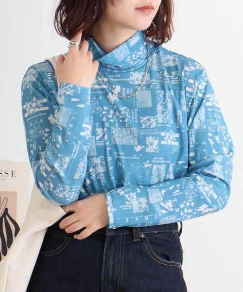 BRODIAEA(ブローディア)の「BRODIAEA ハイネックパワーネットトップス 転写プリント(Tシャツ/カットソー・レディース・ダークネイビー/ブルー/ライム・40)」の8枚目の写真