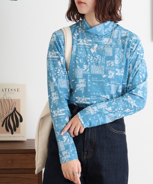 BRODIAEA(ブローディア)の「BRODIAEA ハイネックパワーネットトップス 転写プリント(Tシャツ/カットソー・レディース・ダークネイビー/ブルー/ライム・40)」の9枚目の写真