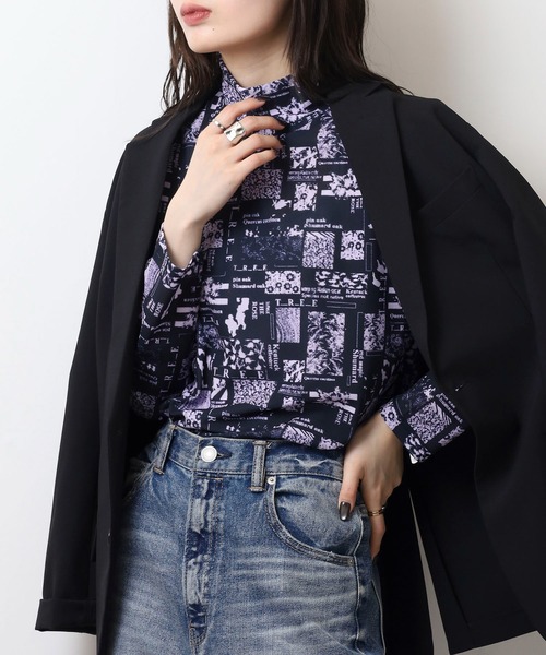 BRODIAEA(ブローディア)の「BRODIAEA ハイネックパワーネットトップス 転写プリント(Tシャツ/カットソー・レディース・ダークネイビー/ブルー/ライム・40)」の12枚目の写真