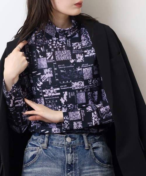 BRODIAEA(ブローディア)の「BRODIAEA ハイネックパワーネットトップス 転写プリント(Tシャツ/カットソー・レディース・ダークネイビー/ブルー/ライム・40)」の13枚目の写真