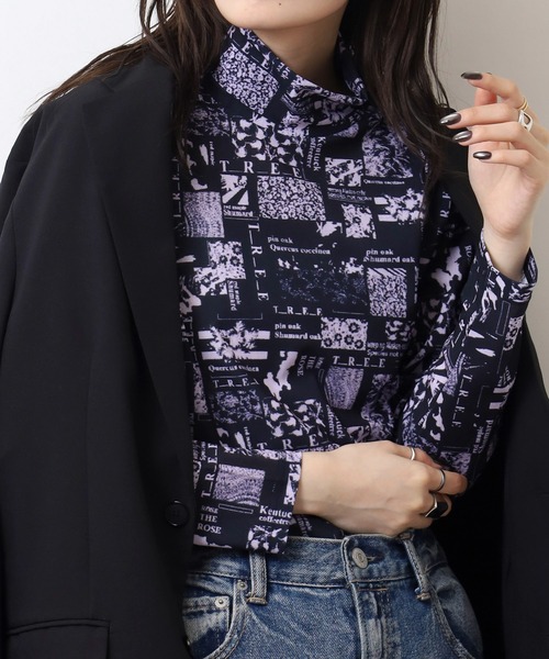 BRODIAEA(ブローディア)の「BRODIAEA ハイネックパワーネットトップス 転写プリント(Tシャツ/カットソー・レディース・ダークネイビー/ブルー/ライム・40)」の14枚目の写真