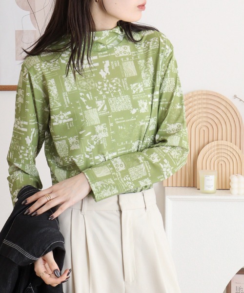 BRODIAEA(ブローディア)の「BRODIAEA ハイネックパワーネットトップス 転写プリント(Tシャツ/カットソー・レディース・ダークネイビー/ブルー/ライム・40)」の6枚目の写真