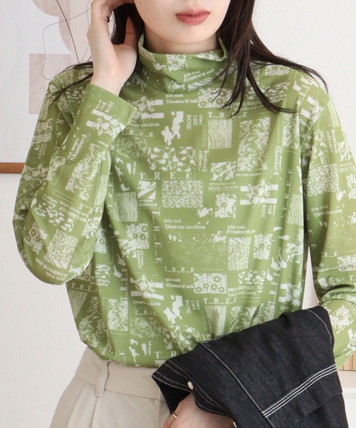 BRODIAEA(ブローディア)の「BRODIAEA ハイネックパワーネットトップス 転写プリント(Tシャツ/カットソー・レディース・ダークネイビー/ブルー/ライム・40)」の5枚目の写真