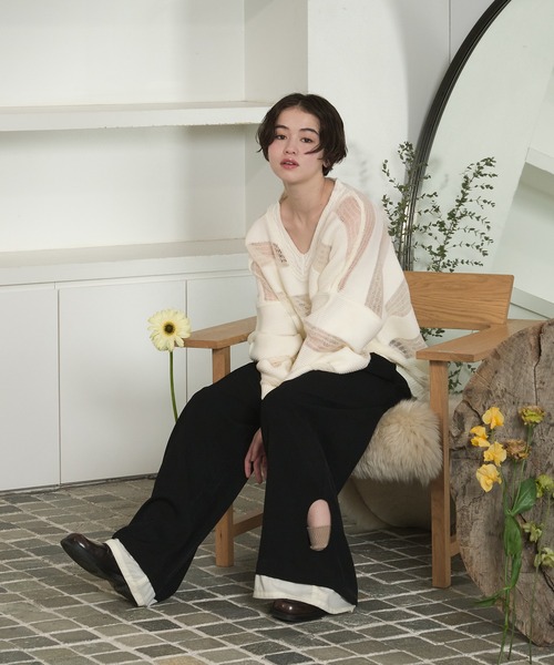 loin nuit(ロワンニュイ)の「double waist button pants / ダブルウエストボタンパンツ(スラックス・レディース・ブラック/カーキブラウン・FREE)」の22枚目の写真