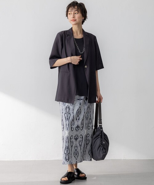 Oggi6月号掲載　23区　シアータンブラー ハーフスリーブ ジャケット セール】【Oggi6月号掲載/杏さん着用/速乾性/接触冷感】シアー