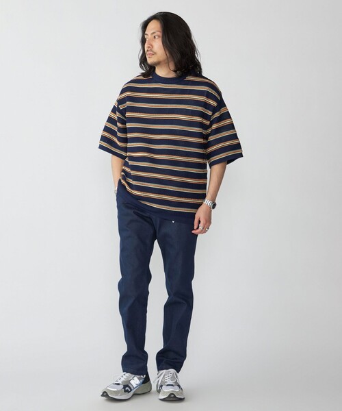 SHIPS(シップス)の「SHIPS:〈手洗い可能〉Amossa(R) メッシュ ボーダー ニット Tシャツ(ニット/セーター・メンズ・ホワイト/グリーン/ネイビー・SMALL/MEDIUM/LARGE/X-LARGE)」の6枚目の写真