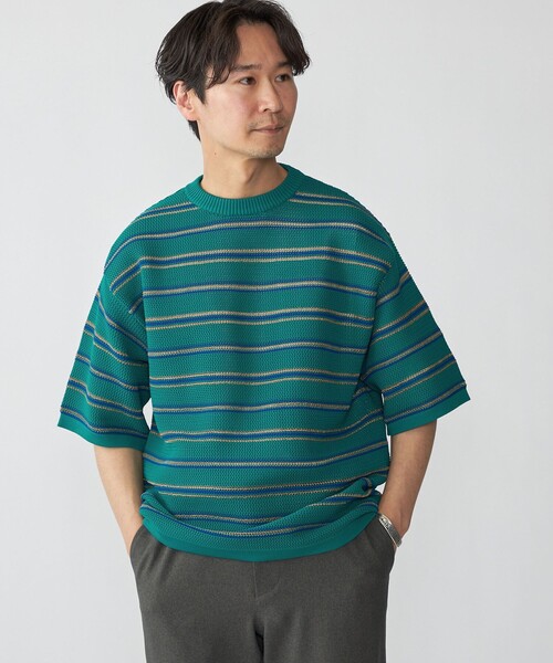 美品✳︎ships✳︎ニット✳︎フリーサイズ セール】SHIPS:〈手洗い可能〉Amossa(R) メッシュ ボーダー