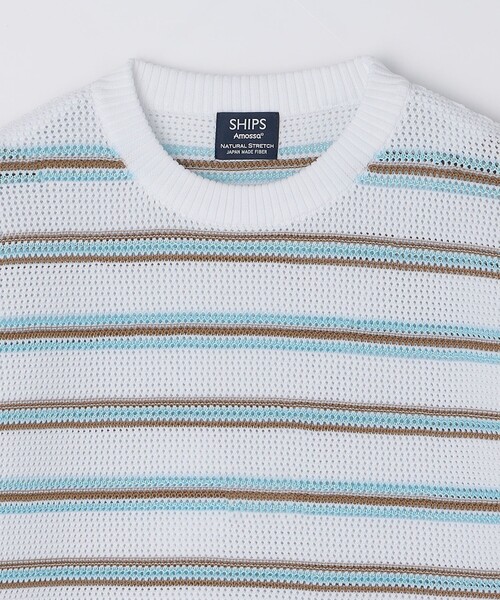 SHIPS(シップス)の「SHIPS:〈手洗い可能〉Amossa(R) メッシュ ボーダー ニット Tシャツ(ニット/セーター・メンズ・ホワイト/グリーン/ネイビー・SMALL/MEDIUM/LARGE/X-LARGE)」の19枚目の写真