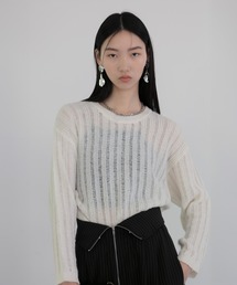 レジャ Leja 畔編みニットクルーネックトップス 20代 30代 40代 （CHOCOLATE） レジャ Leja 畔編みニットクルーネックトップス 20代 30代 40代
