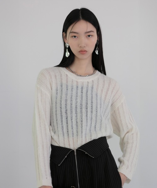 ニット セーター 「LEJA」メッシュプルオーバー透かし編みニットトップス レディース セール】【LEJA】メッシュプルオーバー透かし編みニットトップス