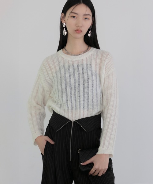 Leja（レジャ）の「【LEJA】メッシュプルオーバー透かし編みニットトップス（ニット/セーター・レディース・ホワイト・SMALL/MEDIUM）」の16枚目の写真