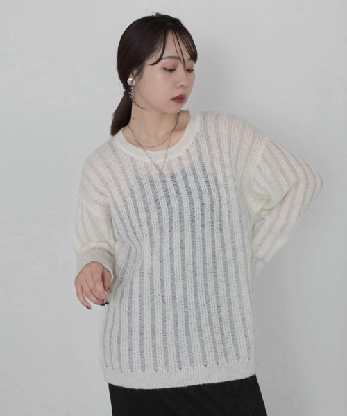 Leja（レジャ）の「【LEJA】メッシュプルオーバー透かし編みニットトップス（ニット/セーター・レディース・ホワイト・SMALL/MEDIUM）」の11枚目の写真