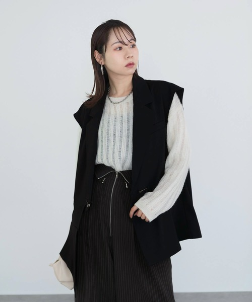 セール】【LEJA】メッシュプルオーバー透かし編みニットトップス
