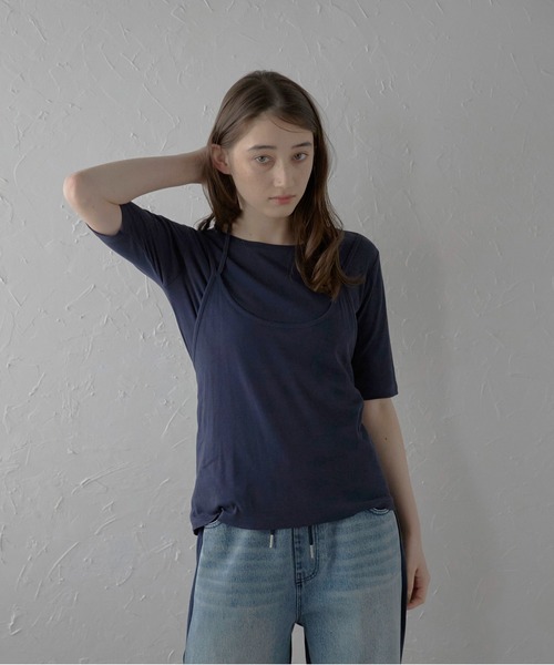 fake layered tops / ホルターネックフェイクレイヤードトップス