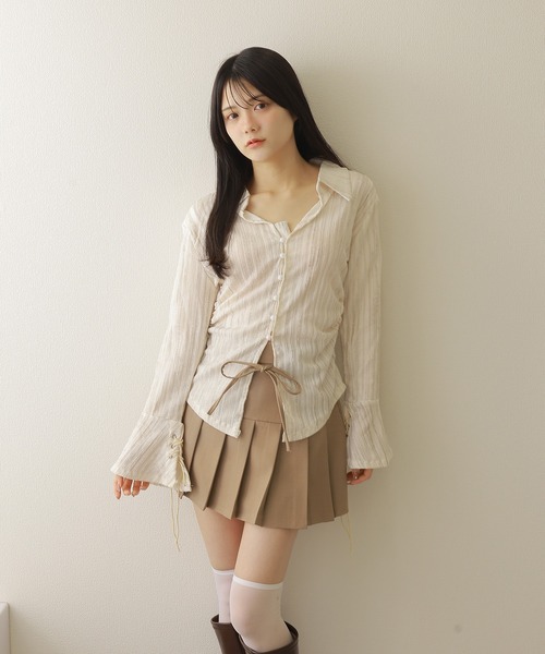 M DOLLY（エムドリー）の「stripe flare shirt tops/ストライプフレアシャツトップス（シャツ/ブラウス・レディース・アイボリー/ブラック・S/M）」の4枚目の写真