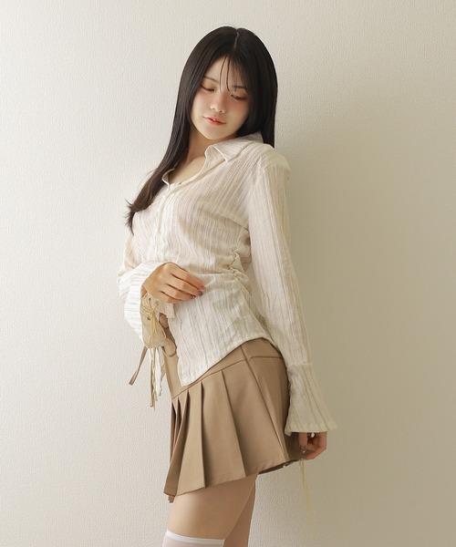 M DOLLY（エムドリー）の「stripe flare shirt tops/ストライプフレアシャツトップス（シャツ/ブラウス・レディース・アイボリー/ブラック・S/M）」の5枚目の写真