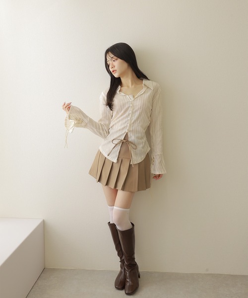 M DOLLY（エムドリー）の「stripe flare shirt tops/ストライプフレアシャツトップス（シャツ/ブラウス・レディース・アイボリー/ブラック・S/M）」の6枚目の写真