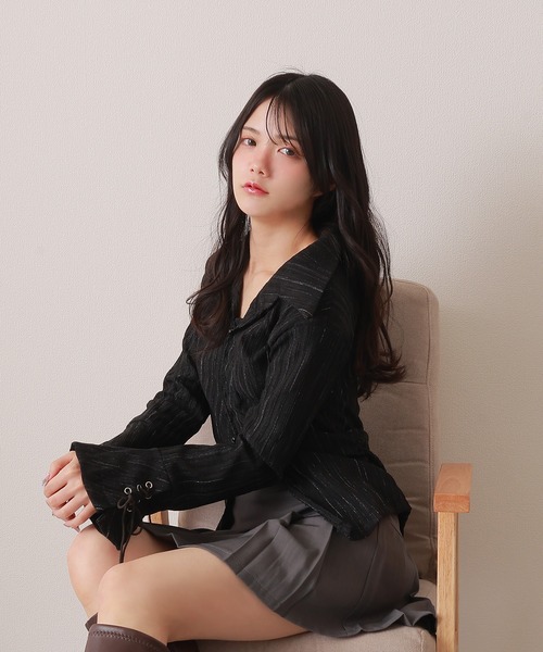 M DOLLY（エムドリー）の「stripe flare shirt tops/ストライプフレアシャツトップス（シャツ/ブラウス・レディース・アイボリー/ブラック・S/M）」の8枚目の写真